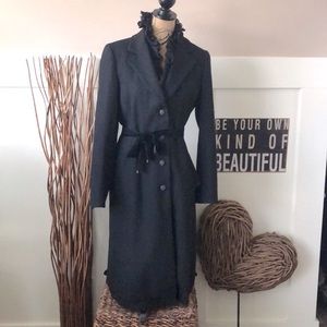 Tahari Black Wool Blend Coat W/removable lace hem